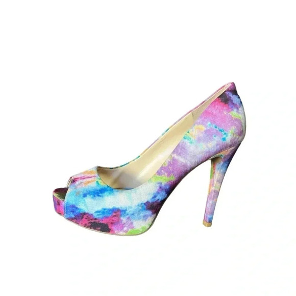GUESS | Women’s Colorful WGPatches Peep Toe Platform Stiletto Heels Size 8M - Picture 1 of 6